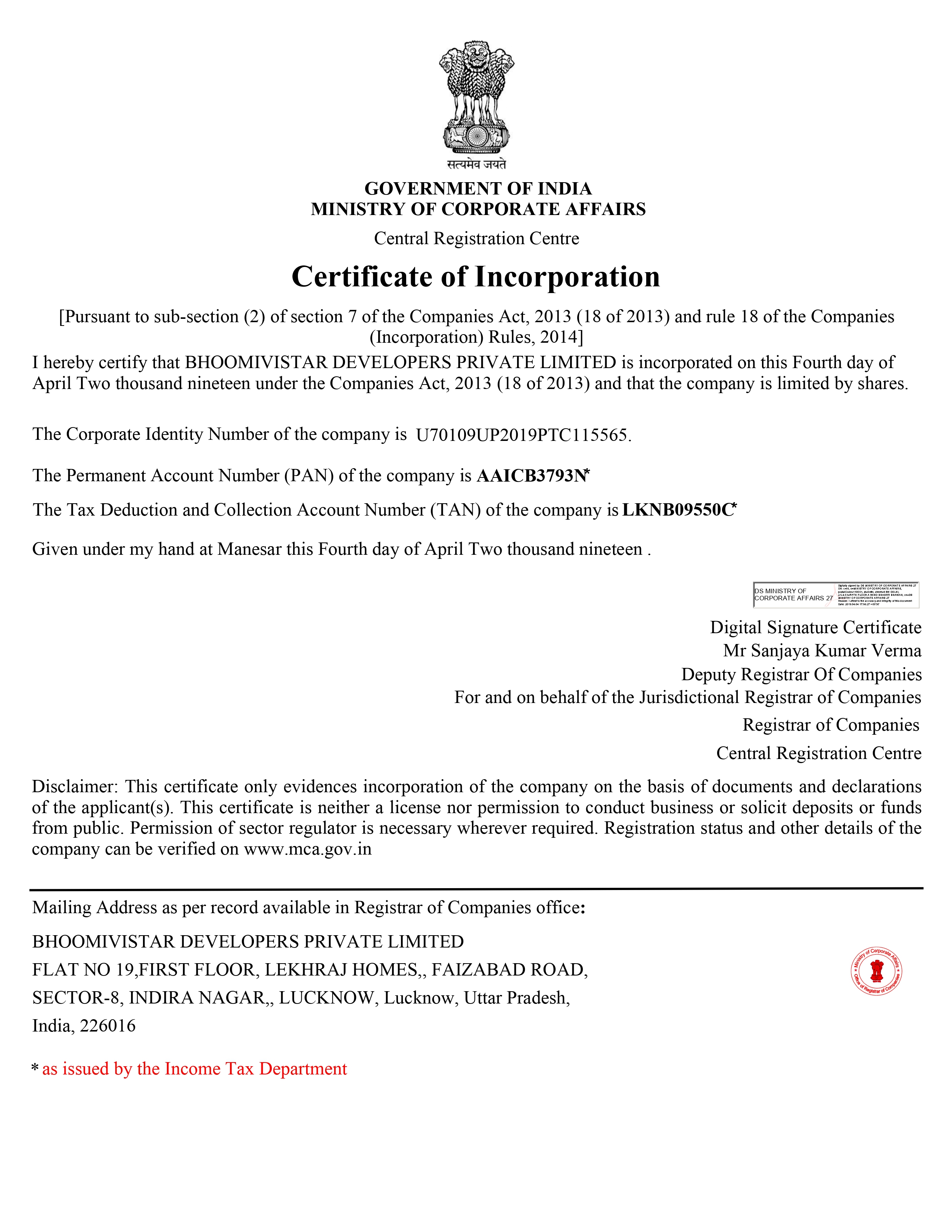 Certificate of Incorporation